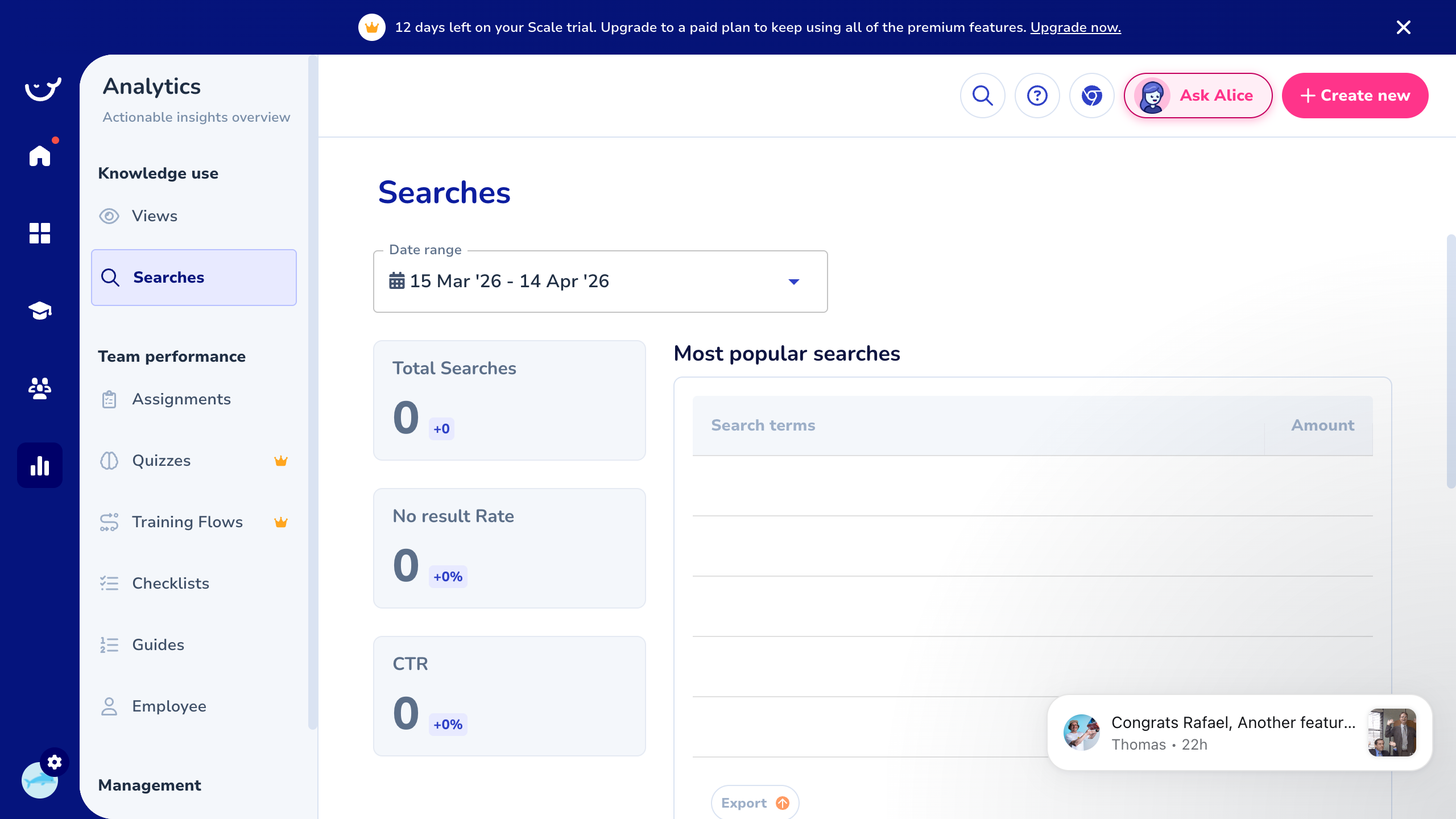 Whale Analytics Searches